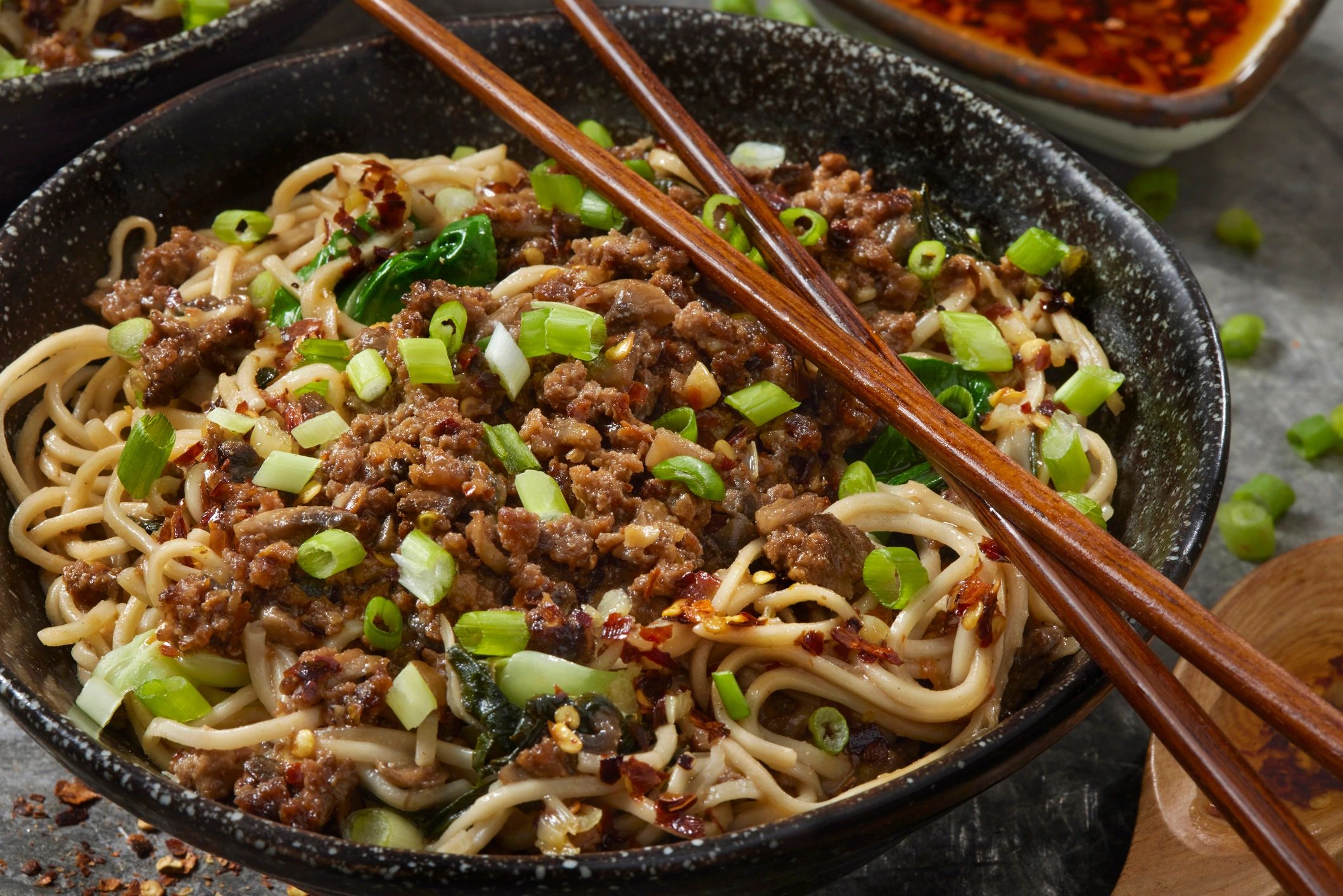 Bowl of flavorful noodles served as a street food favorite